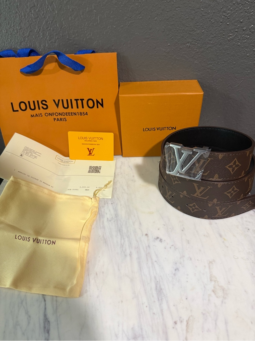 Mens Brown & Grey LV Buckle Belt